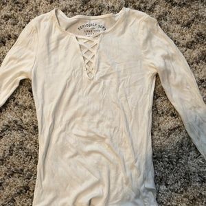 White lace up long sleeve